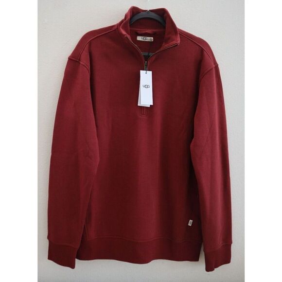 UGG 1116625 Men's Sz L Dark Cherry Red Zeke Quarter-Zip Pullover Sweater - Picture 1 of 8